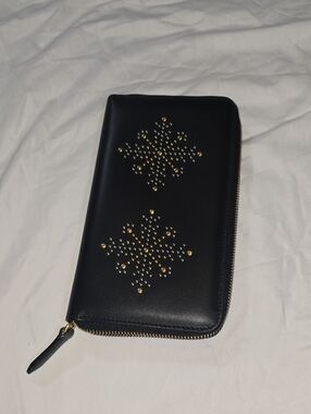 Burberry Calfskin Studded Snowflake Zip Around Wallet